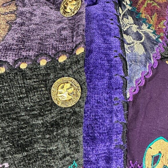 Tapestry Patch Vintage Patchwork Velvet Jacket With Gold Buttons & Embroidery M - Picture 5 of 7